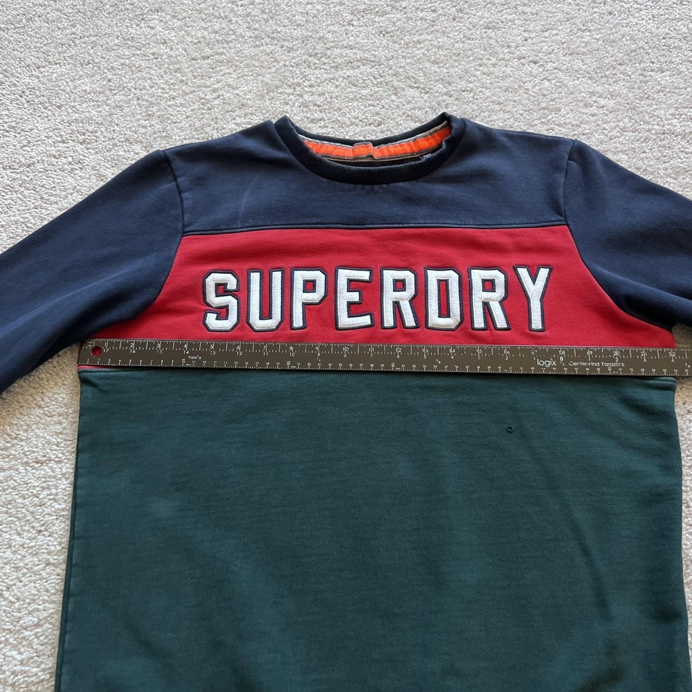 Superdry Sweatshirt Mens XL Navy Red Green Fleece Crewneck Sport Logo Colorblock - Picture 12 of 16